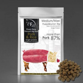 Fresh Farm Puppy&Junior Single Protein Medium&Maxi - Pork & Rice 3kg