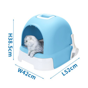 Krytá toaleta s výsuvným dnom pre mačky Nobleza - modrá